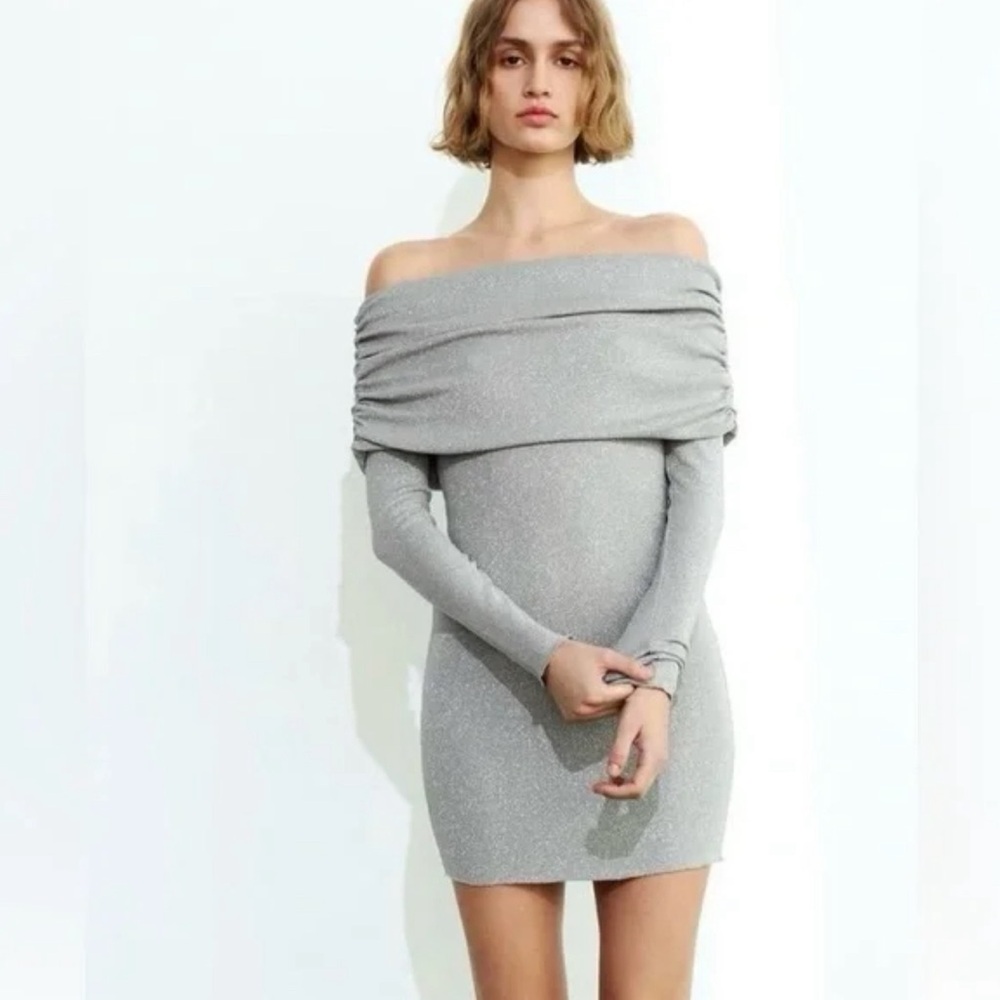 NWT ZARA Silver metallic thread dress